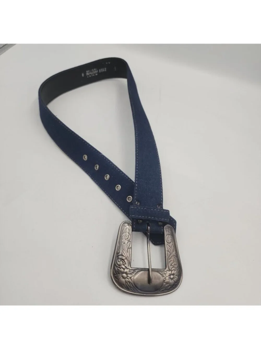 Revcor Women's Blue Denim Western Belt Silver Buckle Fits 26-29